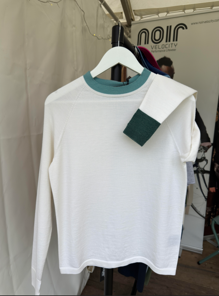 Second Skin in off white with green accents